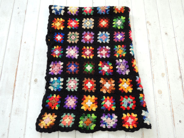 ハンドメイド・レトロ・モチーフ編み・アンティーク・グラニーブランケット・ニットブランケット・大判