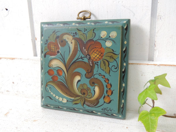 【シックなカラー&フラワー柄】トールペイント・木製・ヴィンテージ・壁掛け・ハンドペイント・USA