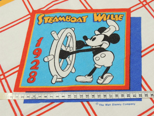 【ミッキーマウス】蒸気船ウィリー&ファンタジア・ビンテージ・USEDボックスシーツ/コットン100%