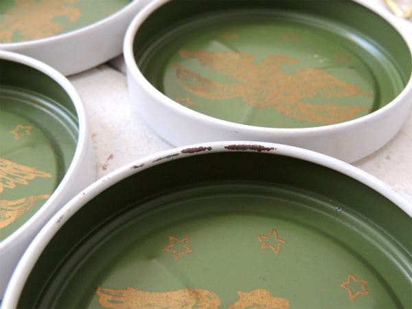 イーグル&星モチーフ・ミリタリーグリーン・ヴィンテージ・コースター8枚セット&専用スタンド付き