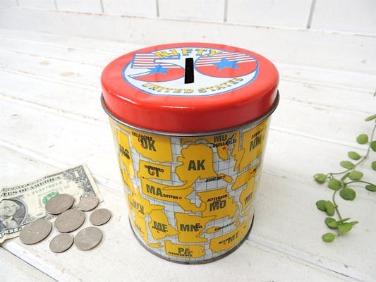 USA アメリカ合衆国 50州 マップ ティン製 ヴィンテージ コインバンク 貯金箱 地図