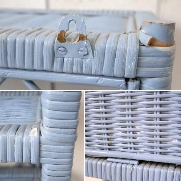 USA ウィッカーシェルフ 飾り棚 パウダーブルー 扉&タオルハンガー付き シャビー ヴィンテージ 家具