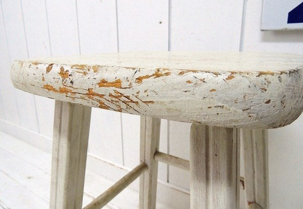 【USA・白色】シャビーな木製イス・アンティーク・スツール・チェア・椅子
