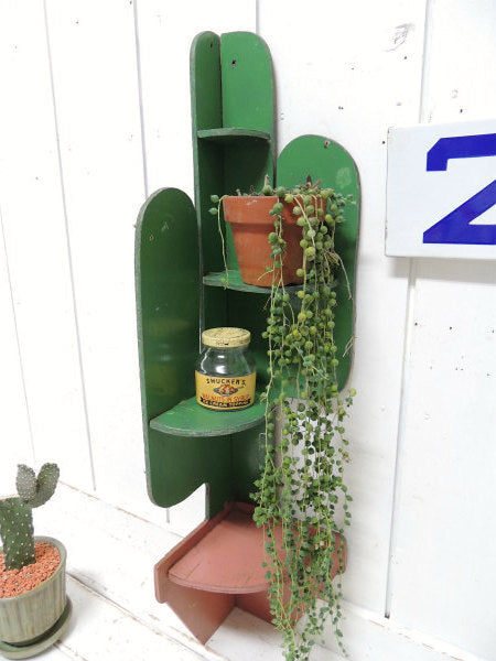 1935's サボテン 木製・アンティーク・コーナーシェルフ 棚 ウォールシェルフ フォークアート