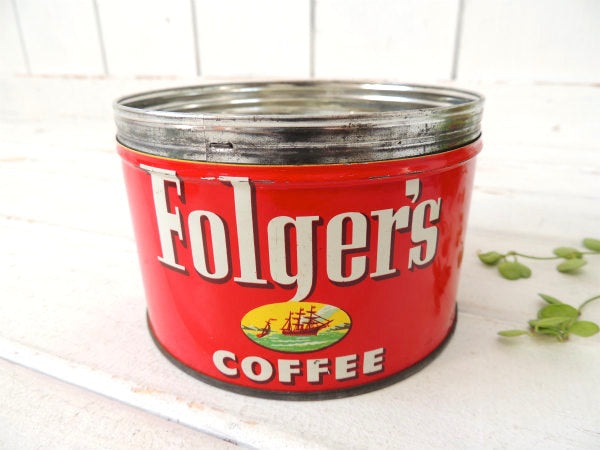 【1952's/フォルジャーズ】赤色・ブリキ製・ヴィンテージ・コーヒー缶/ティン缶 USA