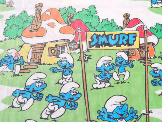 【スマーフ】SMURF・グリーンビレッジ柄・ヴィンテージ・ユーズドシーツ(ボックスタイプ) USA