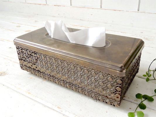 シルバートーン・花柄・クラシカルデザイン・脚付きヴィンテージ・ティッシュケース・ティッシュカバー