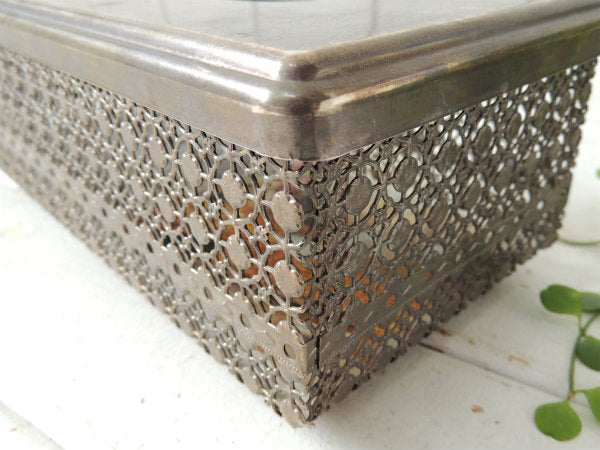 シルバートーン・花柄・クラシカルデザイン・脚付きヴィンテージ・ティッシュケース・ティッシュカバー