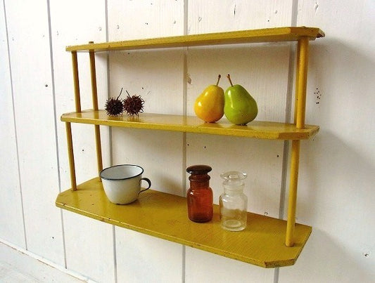 シャビーな木製のアンティーク・3段シェルフ/飾り棚/ウォールシェルフ USA