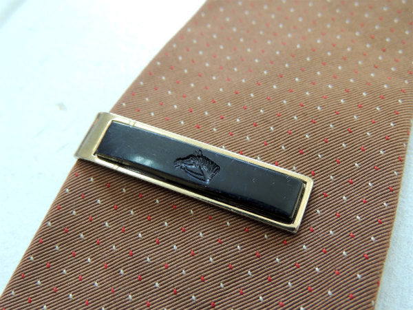 馬・刻印 ゴールド×ブラック・アンティーク&ヴィンテージ・タイピン・タイクリップ