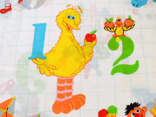 セサミストリートの仲間たち カラフル数字柄・フラットシーツ2枚製・ヴィンテージ・ベッドカバー