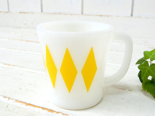 【Fire King】ファイヤーキング・イエロー・ダイヤ・Dハンドル・マグカップ/50's