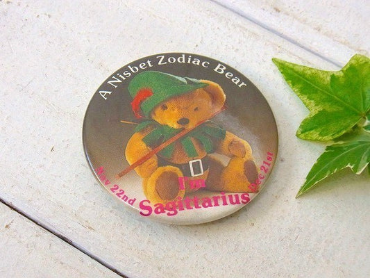 A Nisbet Zodiac Bear クマ ぬいぐるみ ベア テディベア ヴィンテージ 缶バッジ USA NOV 22nd I'm Sagittarius Dec 21st