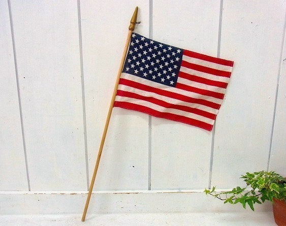 星条旗・50州 アメリカンフラッグ・木製ポール付き・ヴィンテージ・旗・USA・インテリア・看板