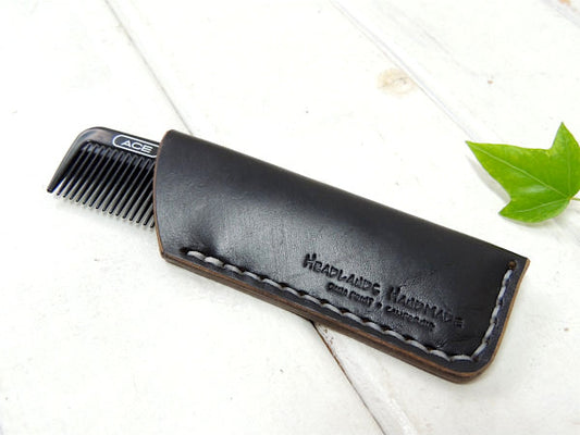 カリフォルニア発【HEADLANDS HANDMADE】レザー・コームケース・黒+ACEコーム付き