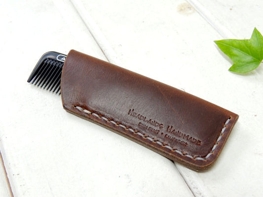 カリフォルニア発【HEADLANDS HANDMADE】レザー・コームケース・茶+ACEコーム付き