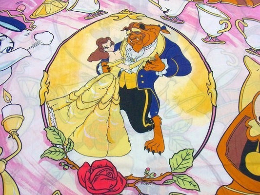 【美女と野獣】ディズニー・/キャラクター生地・ユーズドシーツ(フラット) USA