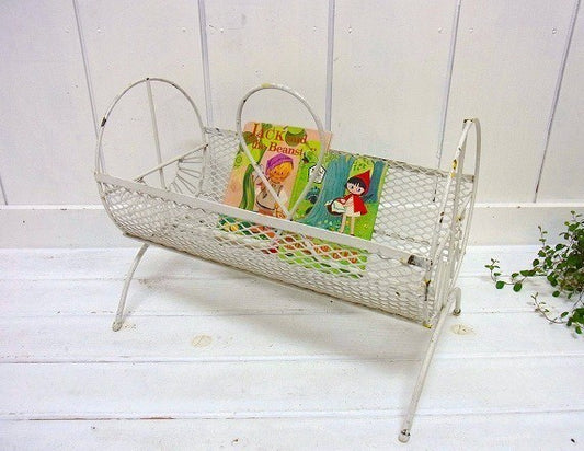 白色のスチール製・ヴィンテージ・ワイヤーラック/マガジンラック USA