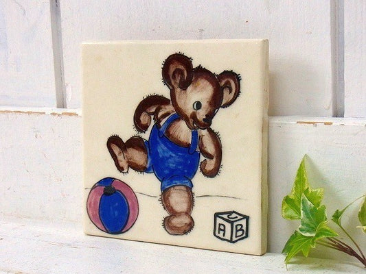 クマ タイル テディベア 子グマ柄 陶磁器製 デッドストック アンティーク 鍋敷き USA