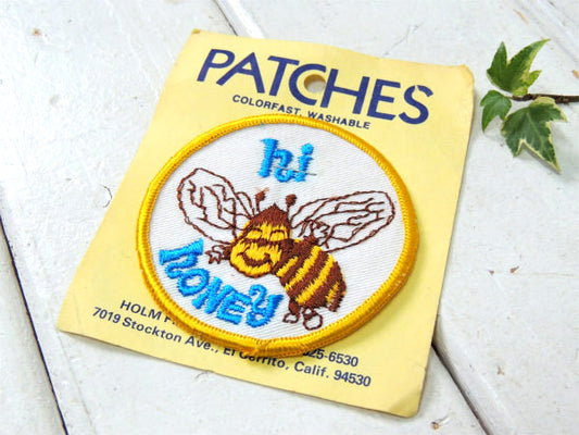 ミツバチ 蜜蜂 hi hONEY ハイ・ハニー メッセージ付き・ヴィンテージ・ワッペン 刺繍ワッペン