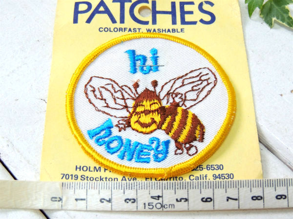 ミツバチ 蜜蜂　hi hONEY ハイ・ハニー メッセージ付き・ヴィンテージ・ワッペン 刺繍ワッペン