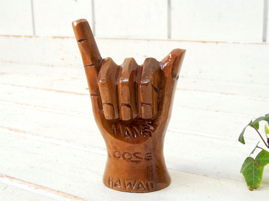 【HANG LOOSE】ハワイ・ハングルース・木彫り・ヴィンテージ・置物・オブジェ・リングホルダー