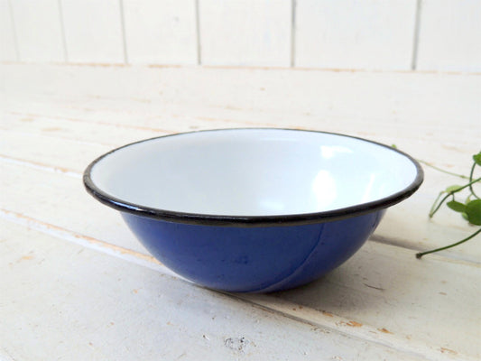 【マリンブルー】アンティーク・ホーローボウル・琺瑯・キッチン雑貨 USA
