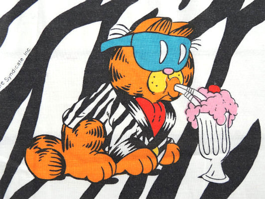 【ガーフィールド】ゼブラ柄・アメコミ・70'sヴィンテージ・ユーズドシーツ(フラットタイプ)USA