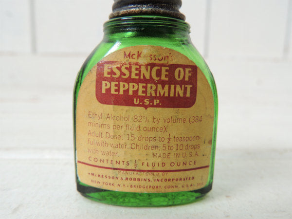 McKesson&Robbins ペパーミントのエッセンシャル・緑色・ヴィンテージ・ガラス容器