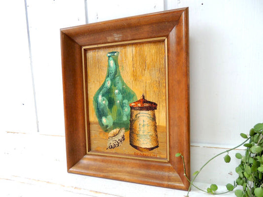 FRANKLIN・フランクリン US 花瓶&貝殻・直筆サイン入り・油絵・木製・額縁・木製フレーム