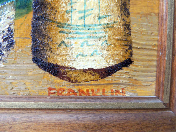 FRANKLIN・フランクリン US 花瓶&貝殻・直筆サイン入り・油絵・木製・額縁・木製フレーム