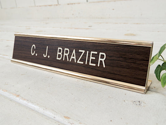 【C.J. BRAZIER】ヴィンテージ・卓上・ネームプレート・席札・ウッド柄・ゴールドトーン・US