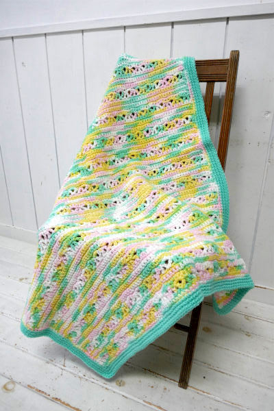 パステルカラー 手編みニット ヴィンテージ ブランケット ひざ掛け ベビーブランケット ハンドメイド