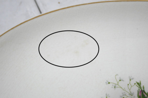 ピンクローズ 薔薇&かすみ草 オーバル ゴールドリム 陶器 アンティーク プレート 大皿 食器 US