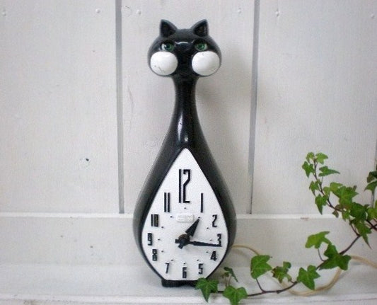 USA シモーネ・黒猫ヴィンテージ・キャットモーション・クロック/時計