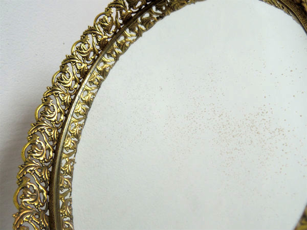 エレガントな天使モチーフ&花柄・アンティーク・スタンドミラー・卓上ミラー USA