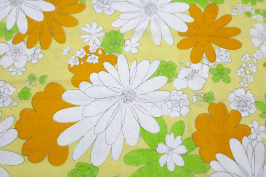 カラフル&レトロ イエロー 花柄 ヴィンテージ ファブリック 生地 シーツ リメイク生地 はぎれ