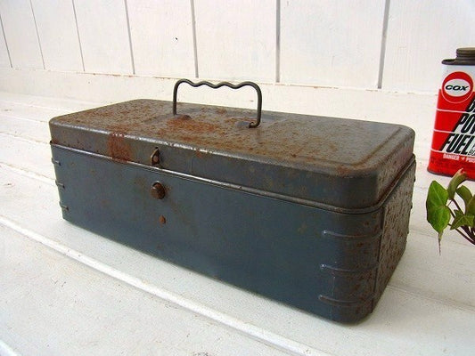 ダークグレー色・ブリキ製・ヴィンテージ・ツールボックス/工具箱/インダストリアル USA
