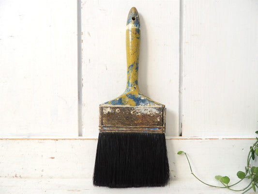 木製ハンドル・イエロー×ゴールド・ヴィンテージ・ペイントブラシ・ハケ・ブラシ・刷毛・シャビー
