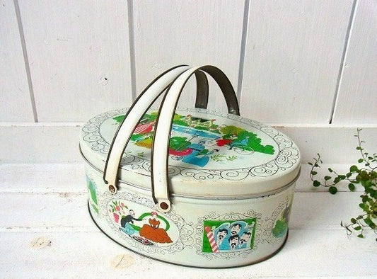 バスケット 貴族 アンティーク ティン バスケット ティン缶 USA ソーイングボックス