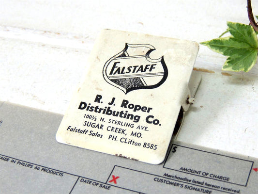 【FALSTAFF】スチール製・ヴィンテージ・アドバタイジング・クリップ・ホワイト×ブラック