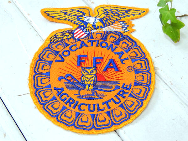 FFAエンブレム・青年組織　USA・イーグル&ふくろう・ヴィンテージ・刺繍ワッペン・デッドストック
