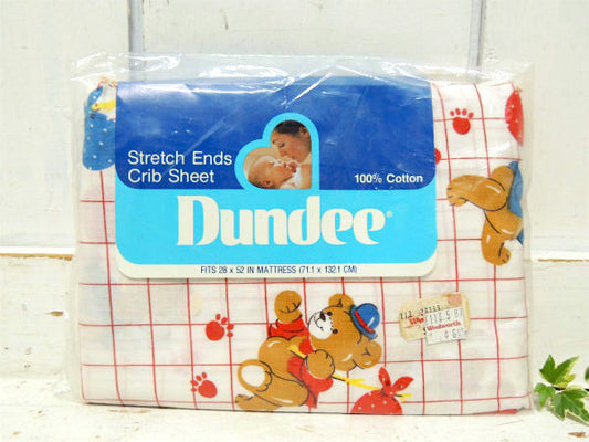 Dundee テディベア柄・コットン・デッドストック・ヴィンテージ・ベビーシーツ(ボックスタイプ)