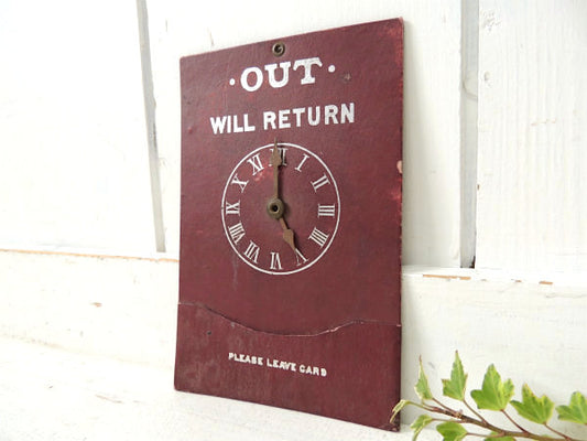 【OUT WILL RETURN】厚紙製・時計型・アンティーク・クロックサイン/リターンサイン/看板