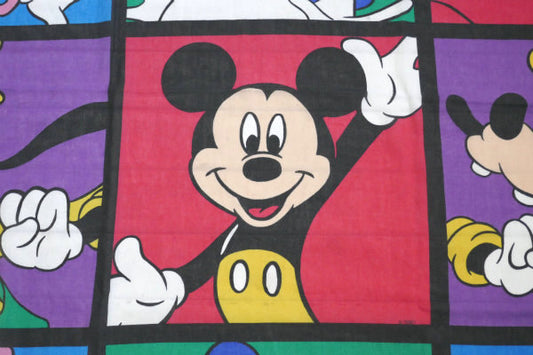 ミッキー&フレンズ ディズニー カラフル パネル柄 ヴィンテージ ユーズドシーツ(フラットタイプ)