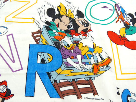 【ミッキー&フレンズ】アルファベット柄・ヴィンテージ・ユーズドシーツ(ボックスタイプ)ダブルサイズ