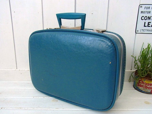 水色の小さなヴィンテージ・スーツケース/トランク/旅行バッグ USA