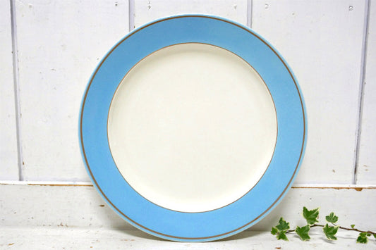 ターコイズブルーバンド セラミック製 ラウンド型 ヴィンテージ ディナープレート 大皿 食器 USA