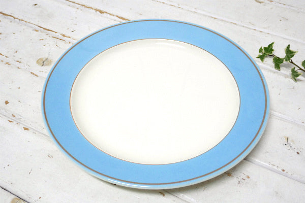 ターコイズブルーバンド セラミック製 ラウンド型 ヴィンテージ ディナープレート 大皿 食器 USA