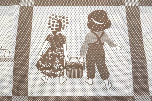 カントリー 少女&少年 レトロ 水玉パネル柄 ヴィンテージ 布団カバー ユーズドシーツ 両面タイプ